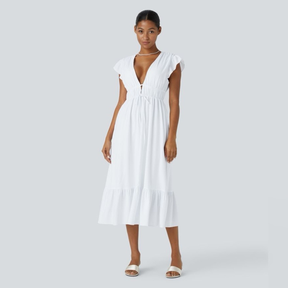 HALARA Deep V Neck Butterfly Sleeve Backless Flowy Maxi Dress Size size XS NWOT